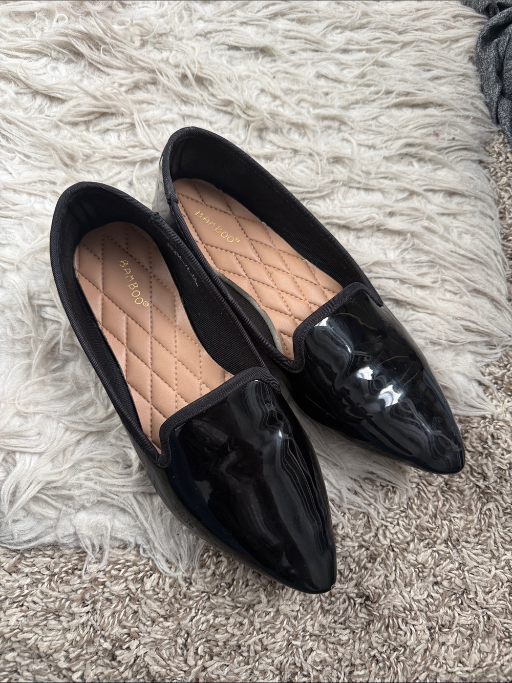 BAMBOO Black Patent Pointed Loafers